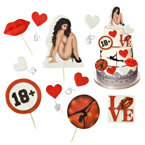 FIGURKA CUKROWA topper na tort URODZINY KOBIETA ozdoby na tort LOVE 18+